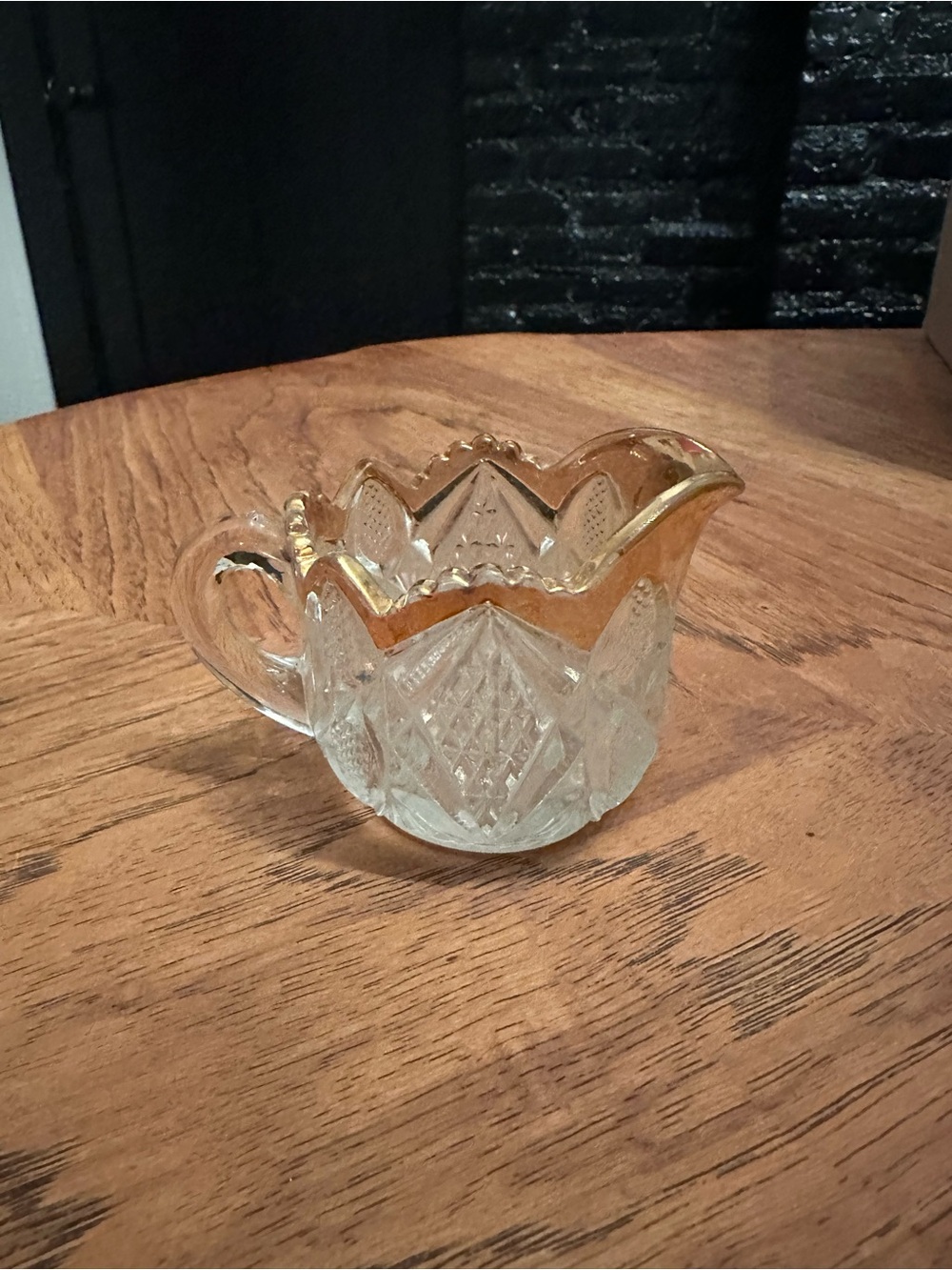 Clear Glass Creamer with Gold Rim